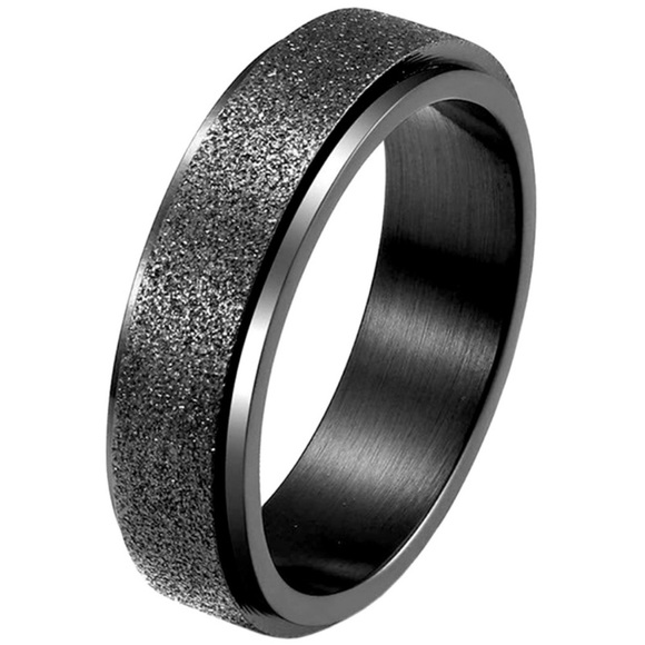 Stainless Steel Black Fidget Spinner Ring w/Frosted Sand Glitter Finish, Size 10 - Picture 3 of 11